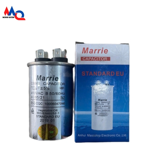 Tụ điều hòa máy lạnh MARRIE 8uF/450V, 10uF/450V, 15uF/450V, 20uF/450V, 25uF/450V, 30uF/450V, 35uF/450V, 35 + 2uF/450V, 50uF/450V.