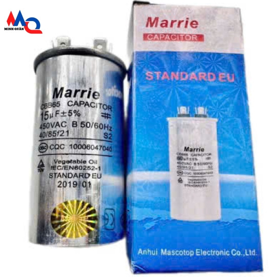 Tụ điều hòa máy lạnh MARRIE 8uF/450V, 10uF/450V, 15uF/450V, 20uF/450V, 25uF/450V, 30uF/450V, 35uF/450V, 35 + 2uF/450V, 50uF/450V.